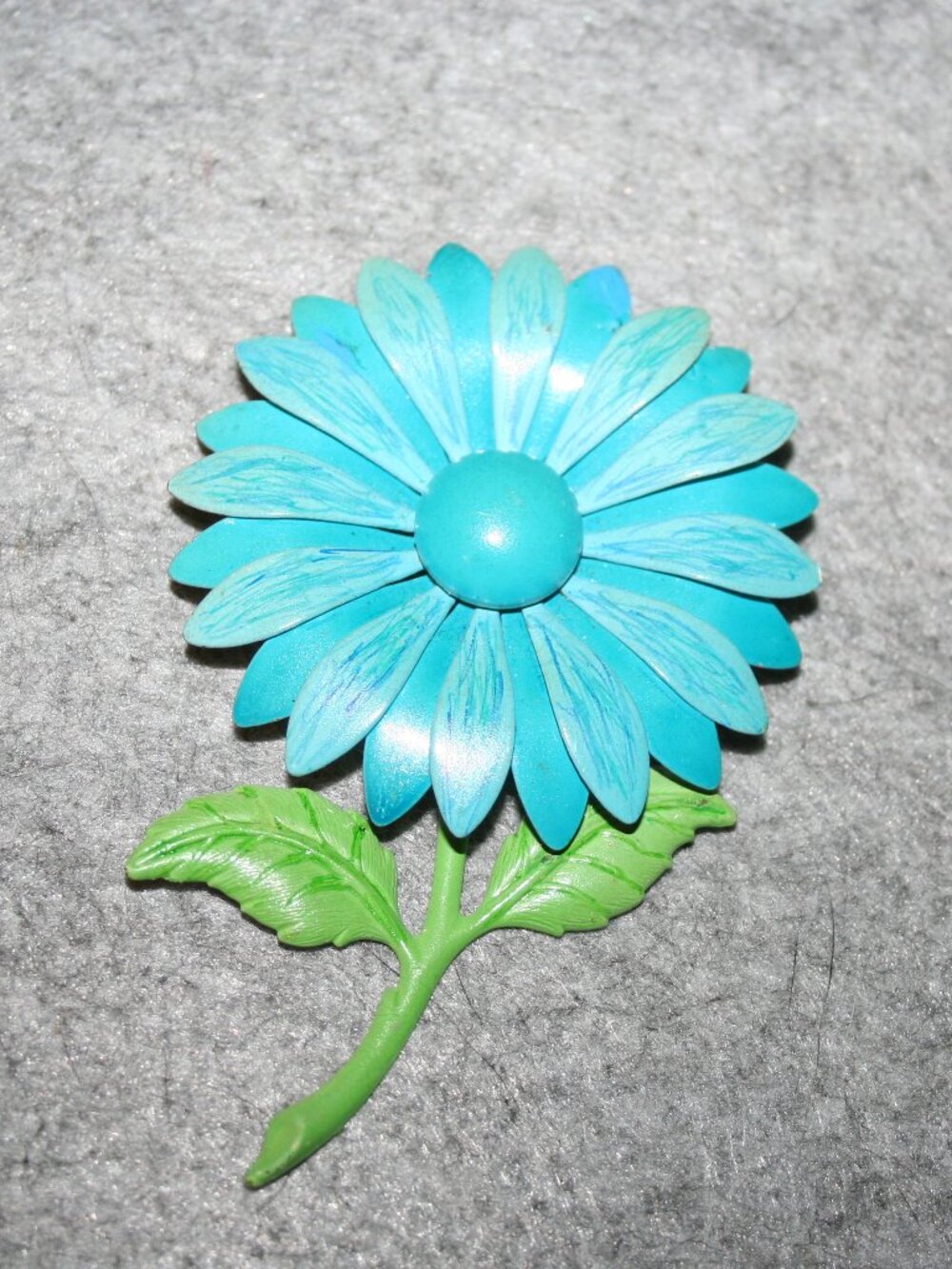 Vtg. Blue / Green Flower Enameled Metal Broach Pin